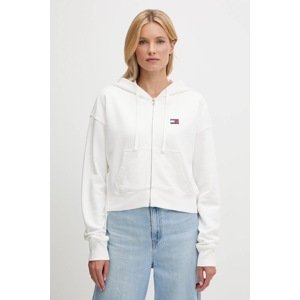 Pamučna dukserica Tommy Jeans za žene, boja: bijela, s kapuljačom, s aplikacijom, DW0DW21147