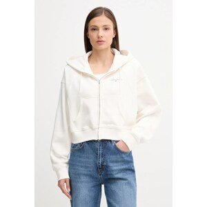 Dukserica Tommy Jeans za žene, boja: bež, s kapuljačom, bez uzorka, DW0DW21163