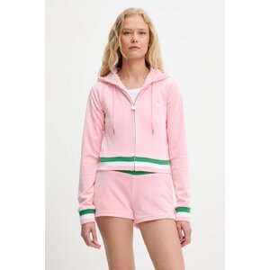 Dukserica Juicy Couture VELOUR CROPPED STRIPE HOODIE za žene, boja: ružičasta, s kapuljačom, s aplikacijom, JCWAS225351