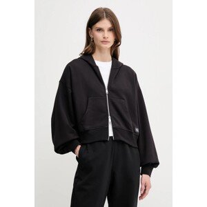 Pamučna dukserica Calvin Klein Jeans za žene, boja: crna, s kapuljačom, bez uzorka, LV047C216G