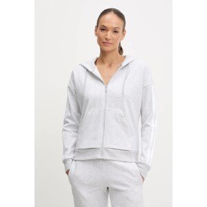 Dukserica adidas Essentials za žene, boja: siva, s kapuljačom, melanž, IN6179