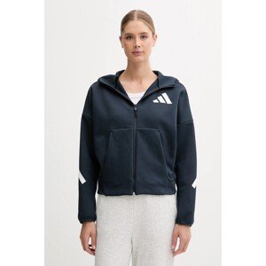 Dukserica adidas x Z.N.E za žene, boja: tamno plava, s kapuljačom, s tiskom, JW5320