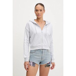 Dukserica adidas 3-Stripes za žene, boja: siva, s kapuljačom, melanž, JX7648