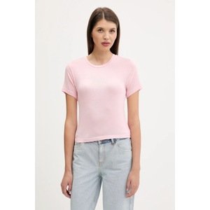 Majica kratkih rukava Juicy Couture SHEER FITTED TEE za žene, boja: ružičasta, JCWCT225301