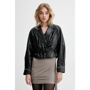 Kožna jakna Blugirl Blumarine boja: crna, za prijelazno razdoblje, oversize, RA5085.P0356