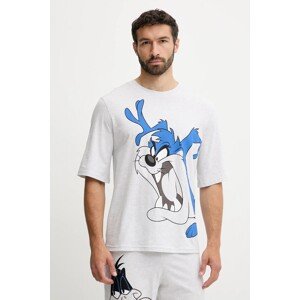 Pamučna pidžama United Colors of Benetton boja: siva, s tiskom, 30964P02V