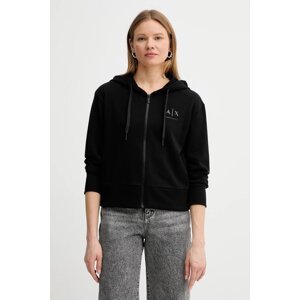 Pamučna dukserica Armani Exchange za žene, boja: crna, s kapuljačom, bez uzorka, XW000496 AF12739