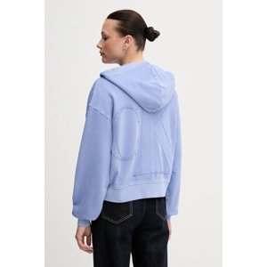 Pamučna dukserica Calvin Klein Jeans za žene, boja: ljubičasta, s kapuljačom, s aplikacijom, J20J225523