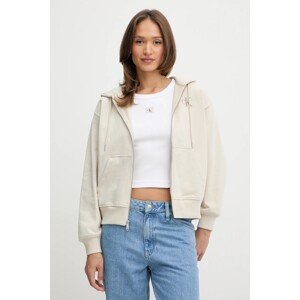 Dukserica Calvin Klein Jeans za žene, boja: bež, s kapuljačom, s tiskom, LV047B270G