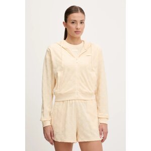 Dukserica Guess PEONY za žene, boja: bež, s kapuljačom, s uzorkom, V5GQ00 KCT02