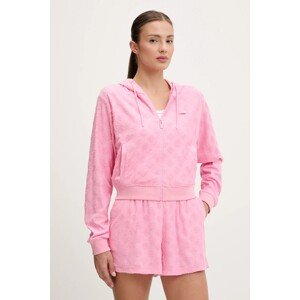 Dukserica Guess PEONY za žene, boja: ružičasta, s kapuljačom, s uzorkom, V5GQ00 KCT02