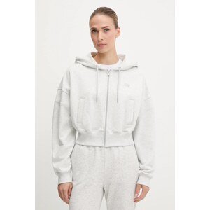 Pamučna dukserica New Balance za žene, boja: siva, s kapuljačom, bez uzorka, WJ51506AHH