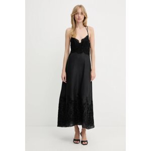 Haljina s dodatkom lana Ermanno Scervino boja: crna, maxi, ravna, D464Q606NZB