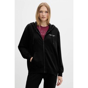 Pamučna dukserica Armani Exchange za žene, boja: crna, s kapuljačom, bez uzorka, XW001452 AF10830