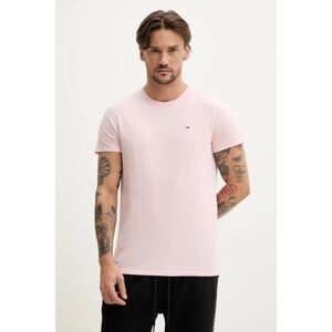 Pamučna majica Tommy Jeans za muškarce, boja: ružičasta, bez uzorka, DM0DM04411