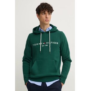 Dukserica Tommy Hilfiger za muškarce, boja: zelena, s kapuljačom, s aplikacijom