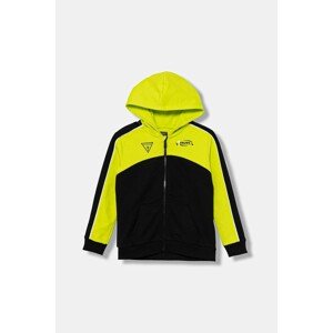 Dječja pamučna dukserica Guess boja: crna, s kapuljačom, s uzorkom, N5YQ02 KA6R4