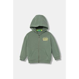 Dječja pamučna dukserica United Colors of Benetton boja: zelena, s kapuljačom, s tiskom, 33NVG5041