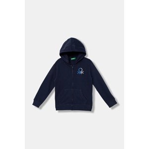 Dječja pamučna dukserica United Colors of Benetton boja: tamno plava, s kapuljačom, s uzorkom, 3J68C505C