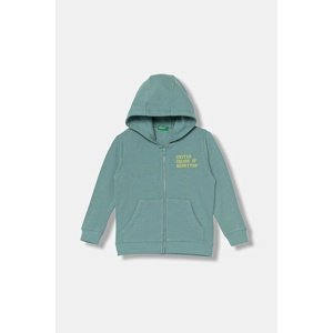 Dječja pamučna dukserica United Colors of Benetton boja: tirkizna, s kapuljačom, bez uzorka, 3J68G503V