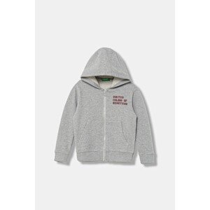 Dječja pamučna dukserica United Colors of Benetton boja: siva, s kapuljačom, bez uzorka, 3J68G503V