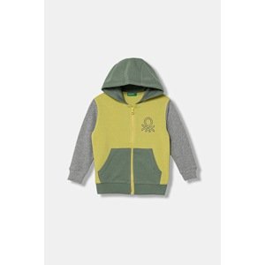 Dječja pamučna dukserica United Colors of Benetton boja: zelena, s kapuljačom, bez uzorka, 3J68G503V