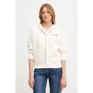 Dukserica Tommy Hilfiger za žene, boja: bež, s kapuljačom, bez uzorka, WW0WW45742