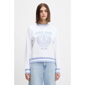 Pamučna dukserica Guess Jeans za žene, boja: bijela, s uzorkom, W5YQ19 K68I4