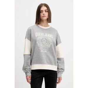 Pamučna dukserica Guess Jeans za žene, boja: siva, s tiskom, W5YQ20 K68I4