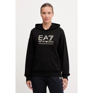 Dukserica EA7 Emporio Armani za žene, boja: crna, s kapuljačom, s aplikacijom, AF12473.7W000417