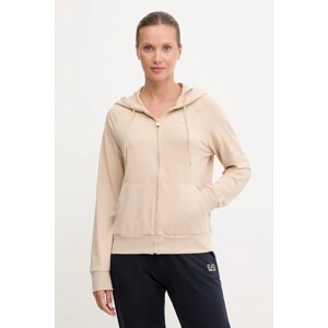 Dukserica EA7 Emporio Armani za žene, boja: bež, s kapuljačom, bez uzorka, AF13135.7W000458