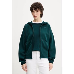 Dukserica adidas Essentials za žene, boja: zelena, s kapuljačom, bez uzorka, JW7876