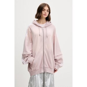 Pamučna dukserica adidas Originals Oversized Hoodie za žene, boja: ružičasta, s kapuljačom, s aplikacijom, KE9804