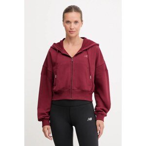 Pamučna dukserica New Balance za žene, boja: bordo, s kapuljačom, bez uzorka, WJ51506MHB