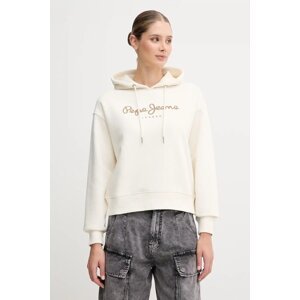 Dukserica Pepe Jeans za žene, boja: bež, s kapuljačom, s tiskom, PL5800001