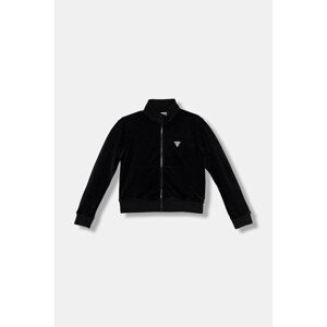 Dječja majica od velura Guess boja: crna, s kapuljačom, s aplikacijom, J4RQ22 K0232