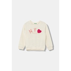 Dječja pamučna dukserica United Colors of Benetton boja: bež, s tiskom, 3J68G10K3