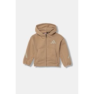 Dječja dukserica adidas boja: smeđa, s kapuljačom, s tiskom, JW4004