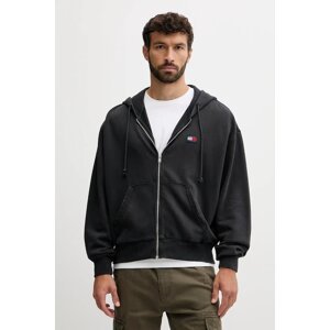 Pamučna dukserica Tommy Jeans boja: siva, s kapuljačom, s aplikacijom, DM0DM22080