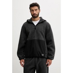 Dukserica od flisa EA7 Emporio Armani boja: crna, s kapuljačom, bez uzorka, AF16804.7M000982