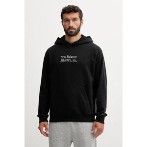 Pamučna dukserica New Balance boja: crna, s kapuljačom, bez uzorka, MT53925BK