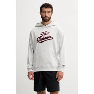 Pamučna dukserica New Balance boja: siva, s kapuljačom, melanž, MT53902AHH