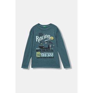 Dječja pamučna majica dugih rukava United Colors of Benetton boja: tirkizna, s tiskom, 3PCMC10QL