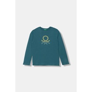 Dječja pamučna majica dugih rukava United Colors of Benetton boja: tirkizna, s tiskom, 3I1XC10Q3