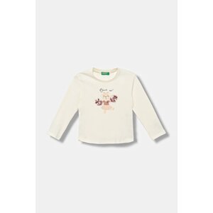 Dječja pamučna majica dugih rukava United Colors of Benetton boja: bež, 3I1XG10K8