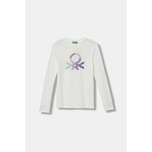 Dječja pamučna majica dugih rukava United Colors of Benetton boja: bijela, 3I9WC10JR