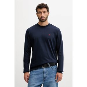 Pamučna majica dugih rukava Calvin Klein Jeans boja: tamno plava, bez uzorka, LV04RD247G