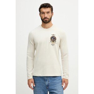 Pamučna majica dugih rukava Aeronautica Militare boja: bež, s aplikacijom, TS2467UJ00703