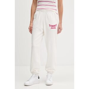 Pamučni donji dio trenirke Tommy Jeans boja: bež, s aplikacijom, DW0DW22164