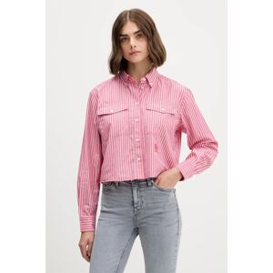 Pamučna košulja Tommy Jeans za žene, boja: crvena, relaxed, s klasičnim ovratnikom, DW0DW21453